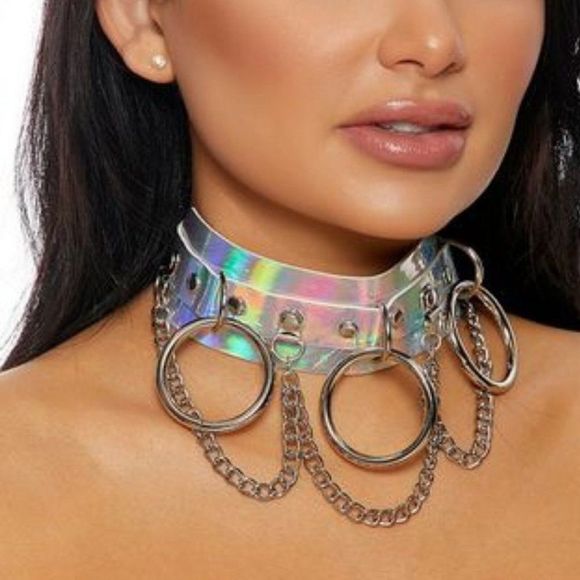 𝅺HOLOGRAPHIC Silver O ring Chocker - Picture 1 of 1